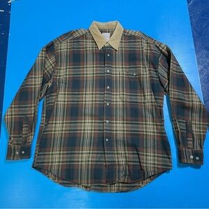 Men's Plaid Button-Down Shirt with Beige Collar